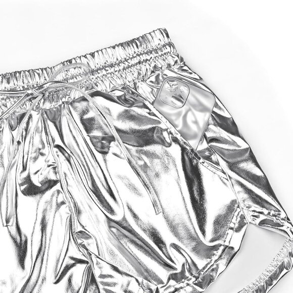 Fashionable X-Small Shiny Shorts with Drawstring & Dolphin Hem - Stay Stylish - Picture 4 of 7